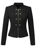 Allegra K Vintage-Jacke für Damen, zweireihig, Steampunk, lässig, mit Reißverschluss, Größe L, Schwarz