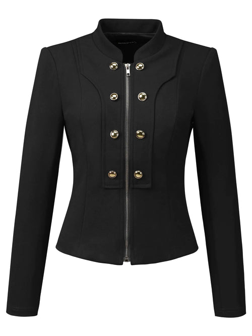 Chaqueta vintage Allegra K para mujer, estilo steampunk, cruzada, informal, con cremallera, talla grande, color negro