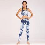 Women's Ocean Print Yoga Fitness Set, Moisture-Wicking