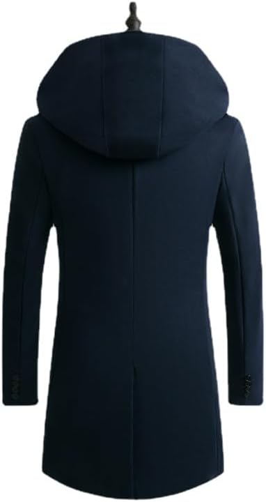 Men's Padded Hooded Mid-Length Woolen Trench Coat