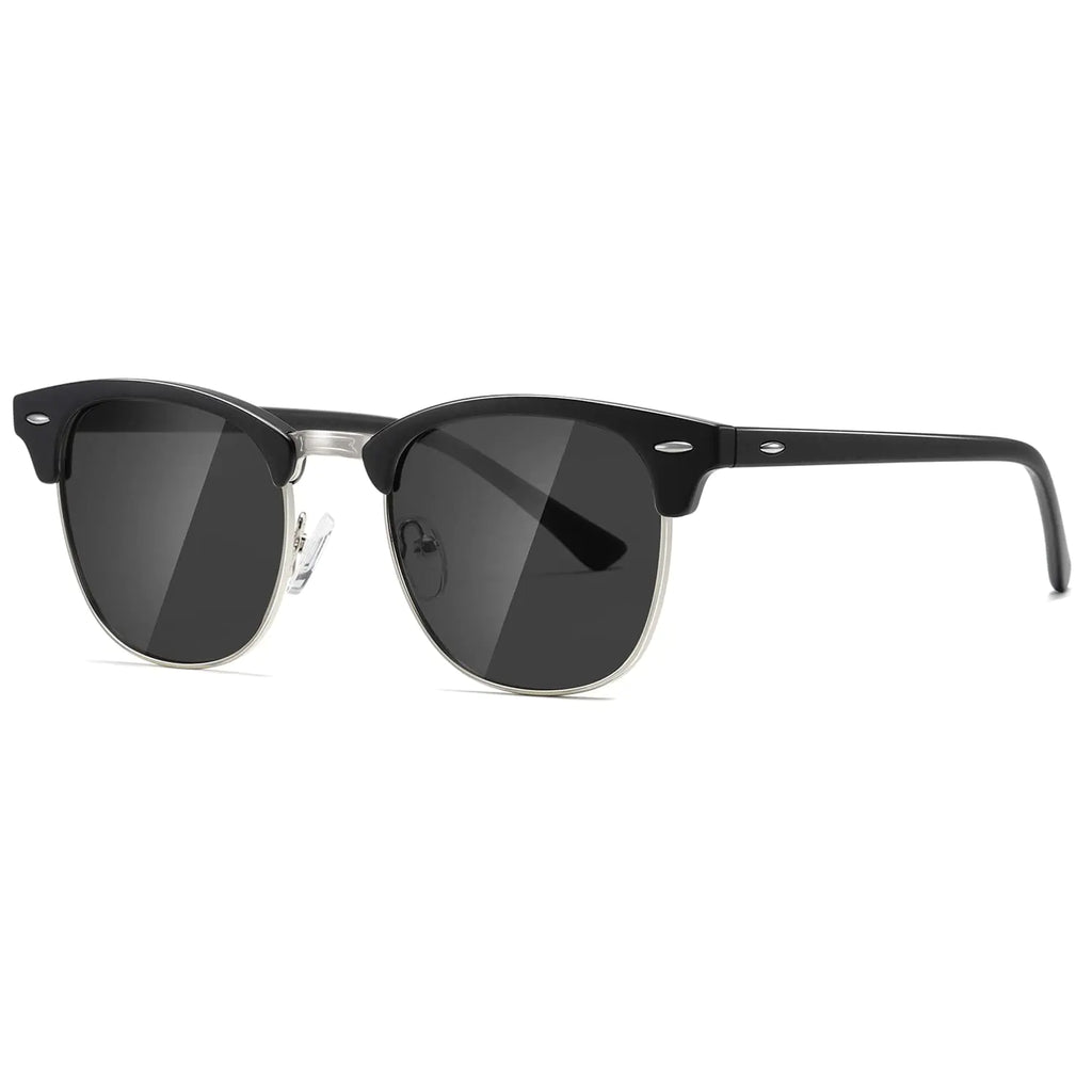 AEVOGUE Polarisierte Sonnenbrille für Damen und Herren, Halbrandloser Rahmen, Retro-Sonnenbrille, AE0369 (A1-Mattschwarz-Silber)