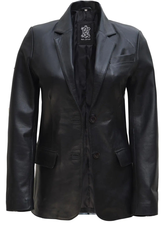 Women's Black Leather Blazer