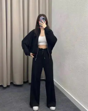 Loose Zip Sweater Casual Trousers Suit