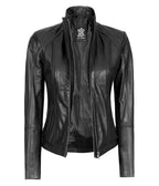 Chaqueta de piel de cordero negra para mujer de Blingsoul