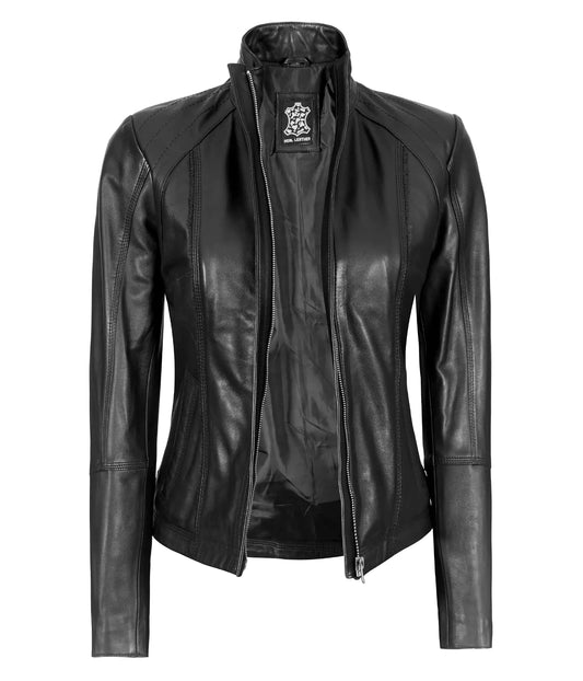 Blingsoul Real Lambskin Black Leather Jacket For Women | [1303413] Acerra Black M