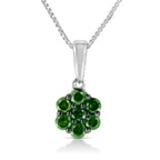 .925 Sterling Silver Prong Set Color Treated Diamond Floral Cluster 18" Pendant Necklace
