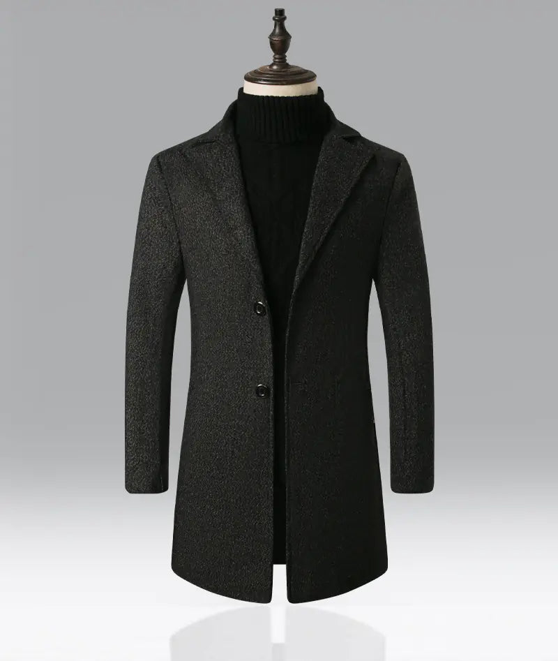Men's Mid-Length Woolen Snowflake Trench Coat