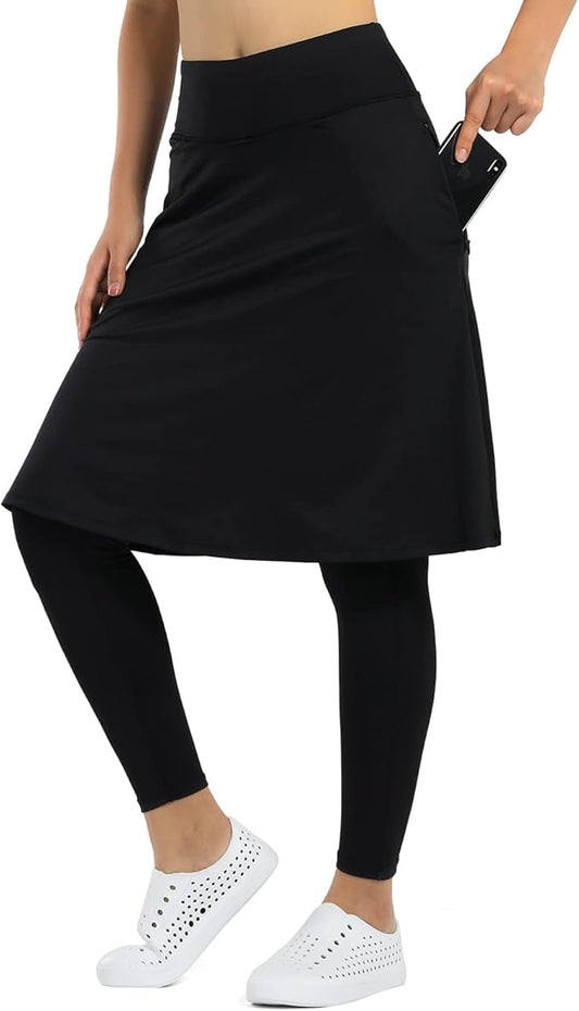Women Knee Length Athletic Skirts - with Leggings