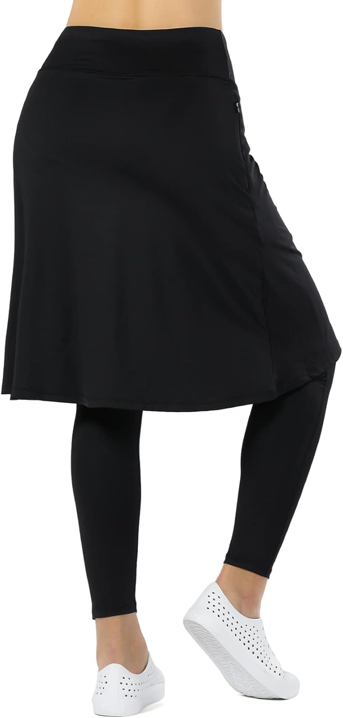 Faldas deportivas hasta la rodilla para mujer con leggings, faldas pantalón, faldas pantalón capri con bolsillos y cremallera (negro, talla S)