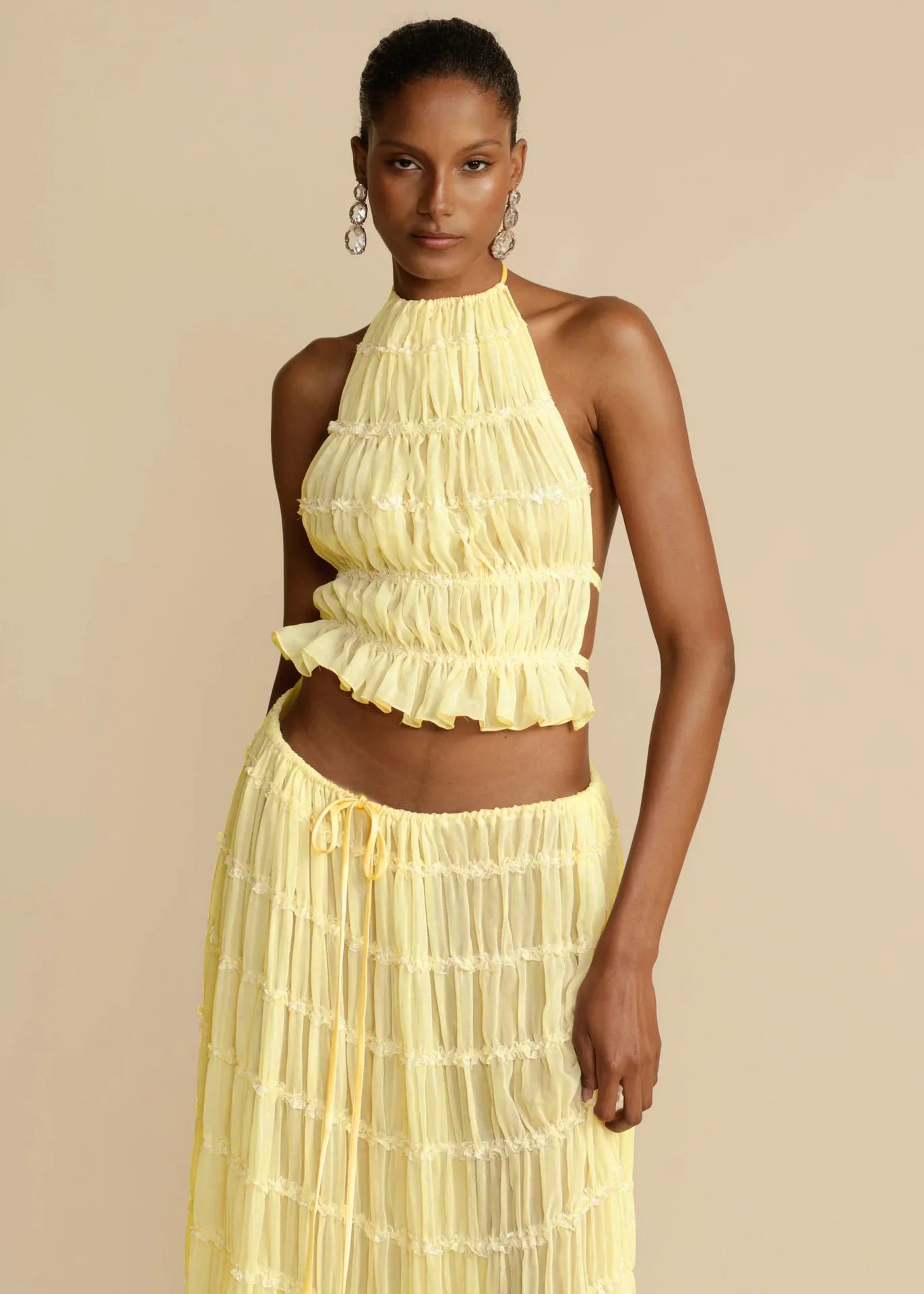 Halter Top & Pleated Maxi Skirt Set
