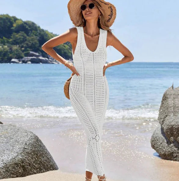Knitted Hollow-Out Beach Cover-Up Dress