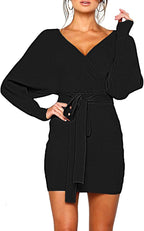 Gianni Bini Alston Black Silver Long Sleeve Dress Sweater Mini Dress