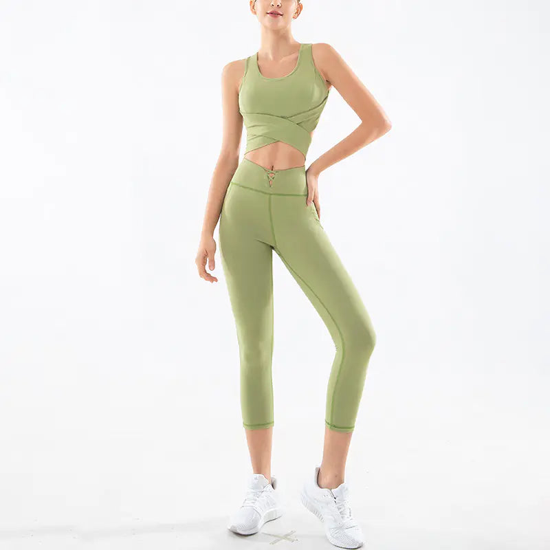 Shockproof Sports Vest and Leggings Set for Yoga