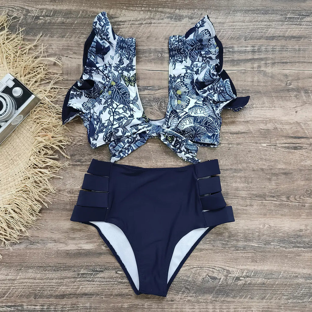 Ruffled High-Waisted Bikini Swimsuit