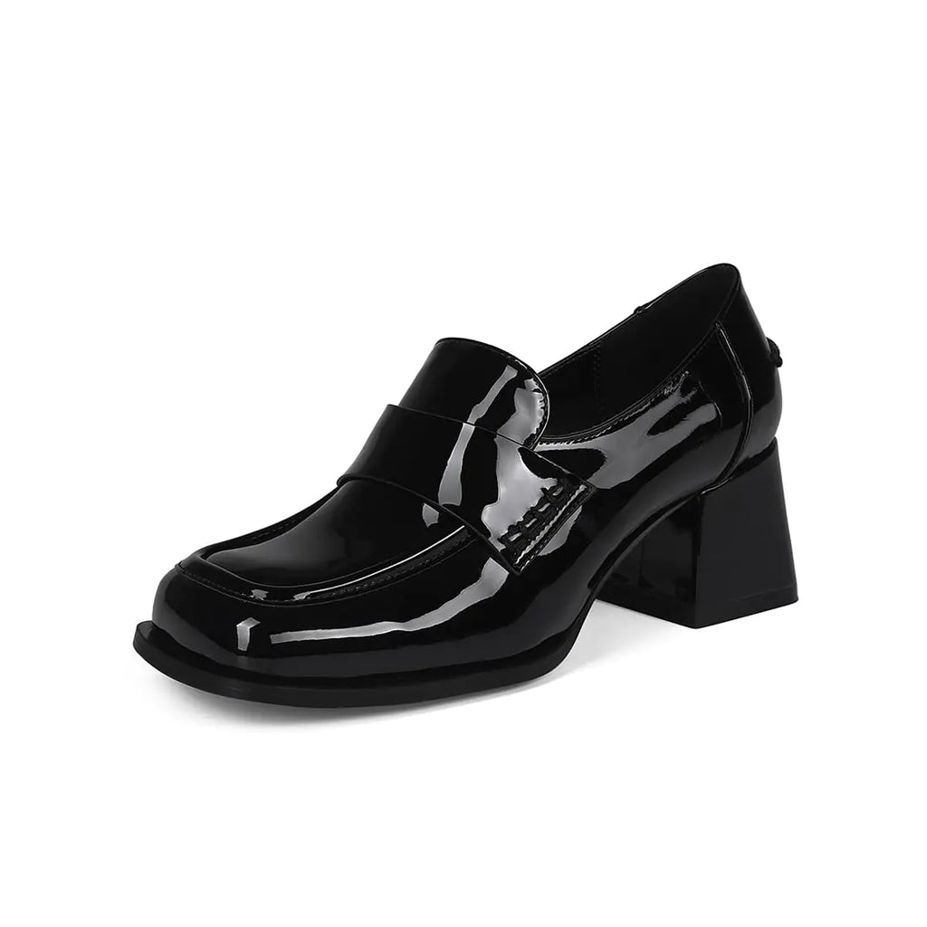 Pomoxikn Schwarze Loafer für Frauen Trendy Square