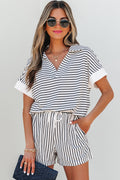 Chloe Stripe V Neck Tee Short Set