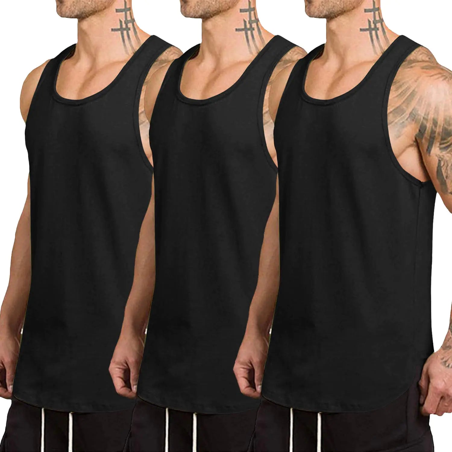 Herren-Tanktop, 3er-Pack, schnelltrocknend, für Workout, Fitnessstudio, Muskel-T-Shirt, Fitness, Bodybuilding, ärmellos, Größe M, Schwarz/Schwarz/Schwarz