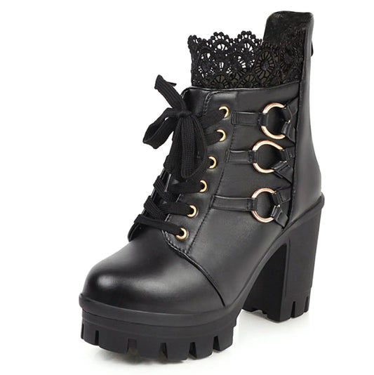 MEOTINA Goth Chunky Platform Boots for Women High Heel Black Ankle Booties Rivets Punk Combat Boot Shoes