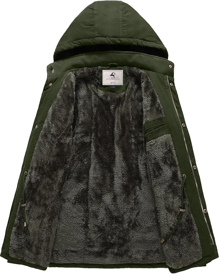 Mens Winter Coat Warm | Detachable Hood (Army GreenSmall)