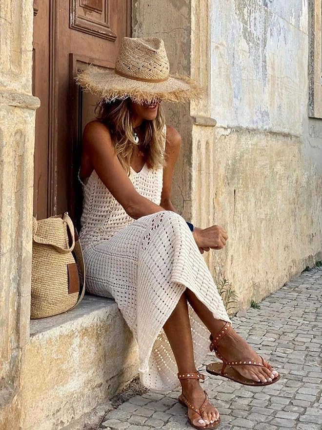 Knitted Hollow-Out Beach Cover-Up Dress