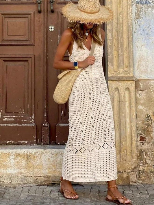 Knitted Hollow-Out Beach Cover-Up Dress