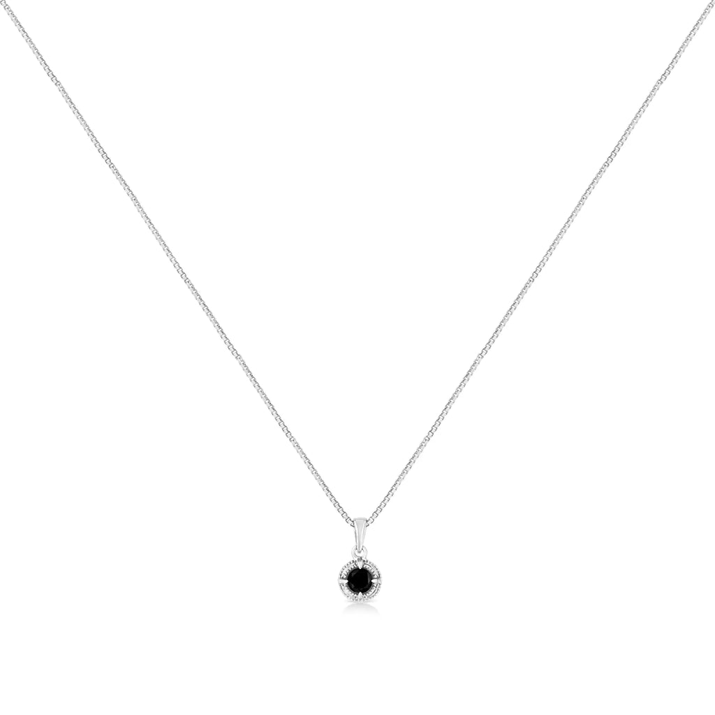 Halskette mit Milgrain-Anhänger, 925er Sterlingsilber, Solitär-Diamant, 45,7 cm