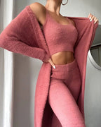 3 Pcs Womens Clothing Fashion | Crop Top & Skinny Pants & Longline Coat Set