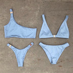 Women's One-Shoulder Solid Color Bikini Swimsuit
