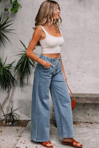 Zoe Medium Wash Super Wide Leg Denim Pants