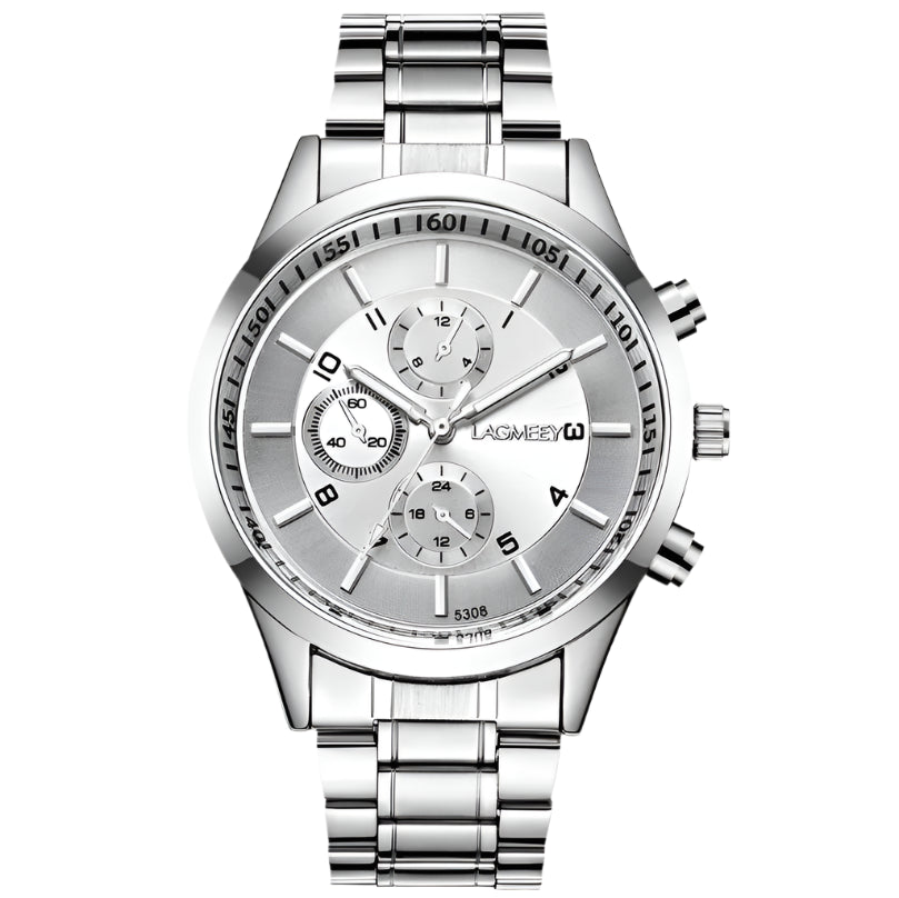 Slim Men's Black Gold Steel Band Sports Watch with Glow