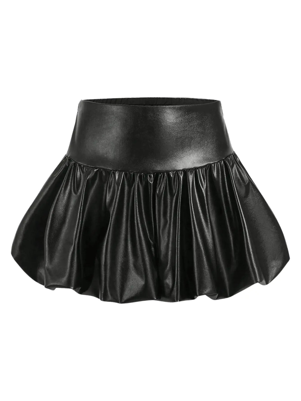 MakeMeChic Damen Ballon-Minirock aus Leder mit Rüschensaum, A-Linie, Y2K, kurze Röcke, Schwarz, Größe L
