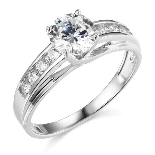 14k White Gold SOLID Wedding Engagement Ring - Size 9