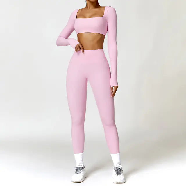Women's 2PCS Yoga Tracksuit with Leggings and Crop Top