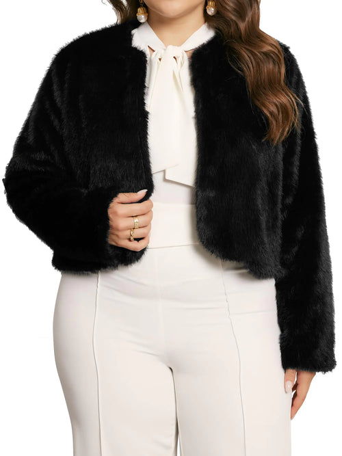 Chaqueta de piel sintética de talla grande Agnes Orinda para mujer 2024, abrigo parka cálido de invierno con abertura frontal y manga larga, talla 2X, color negro