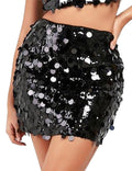 YYA Paillettenröcke für Damen, glänzende Pailletten, figurbetonte Miniröcke für Urlaubspartys, Outfit, Schwarz, S