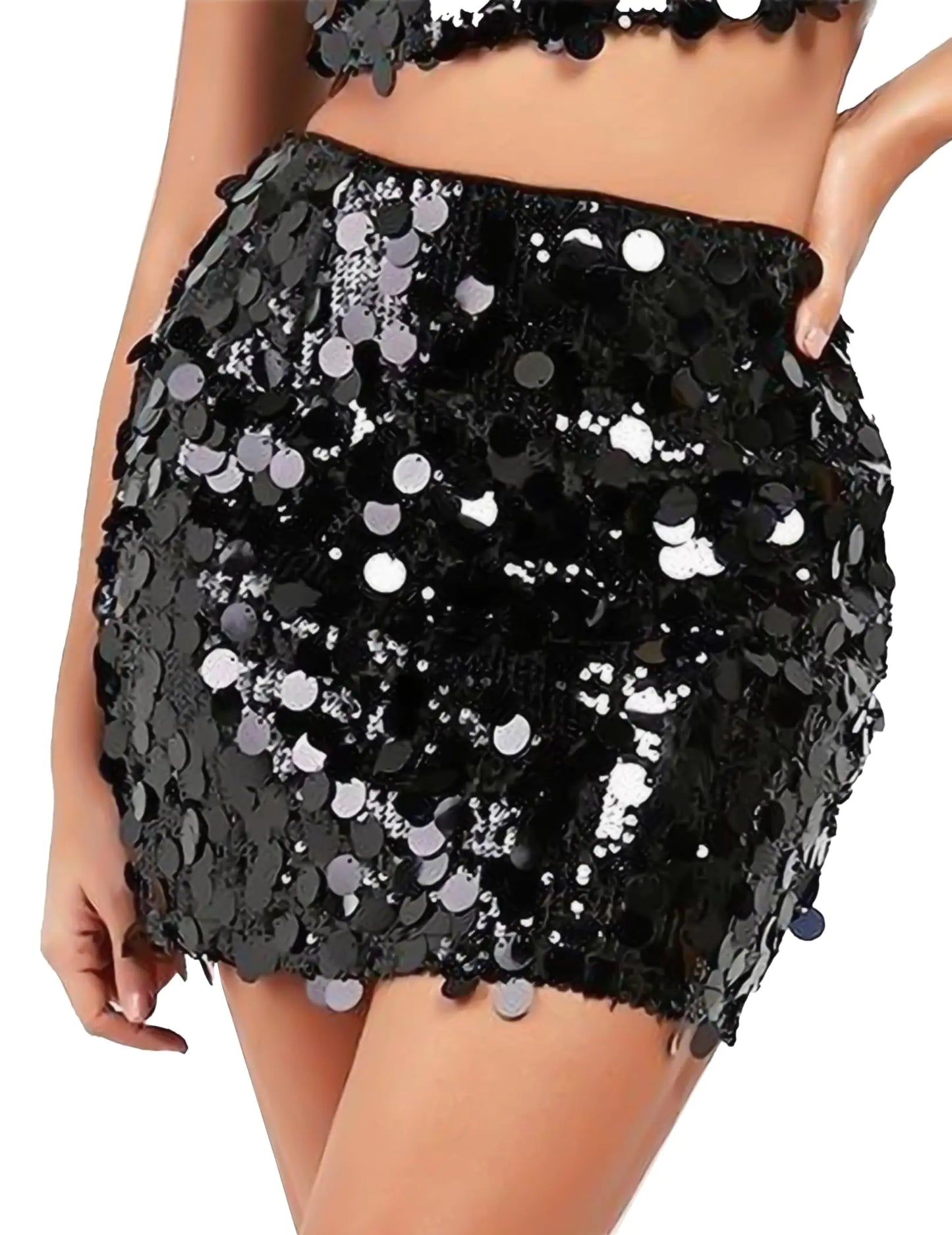 YYA Womens Sequin Skirts Shiny Sequined Holiday Mini Bodycon Skirts for Holiday Parties Outfit Black S