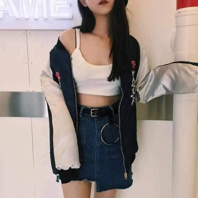 Floral Embroidery Bomber Jacket