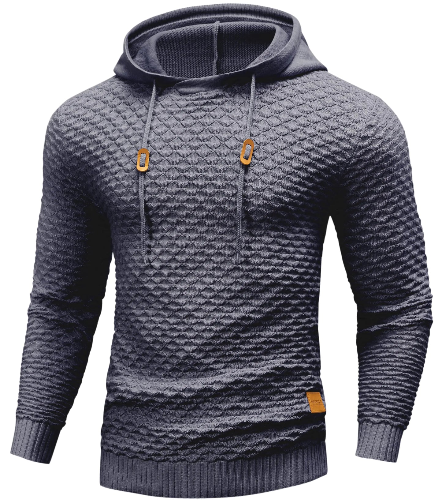 KKXILI Mens Hooded Sweatshirt Casual Long Sleeve Drawstring Solid Knitted Hoodie Pullover Sweater