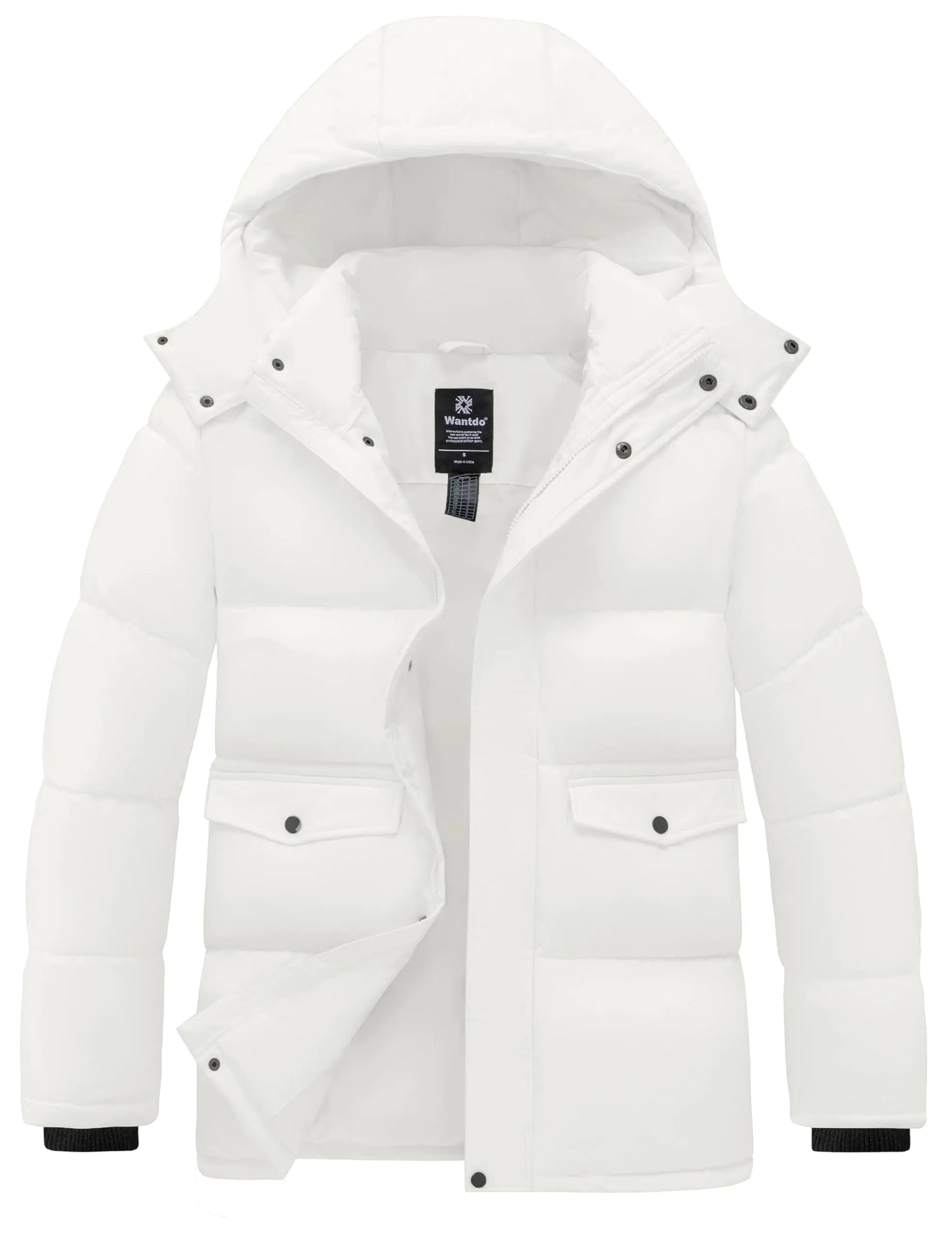 wantdo Mens Warm Puffer Jacket Warm Winter Coats Long Winter Parka Jacket (White X-Large)