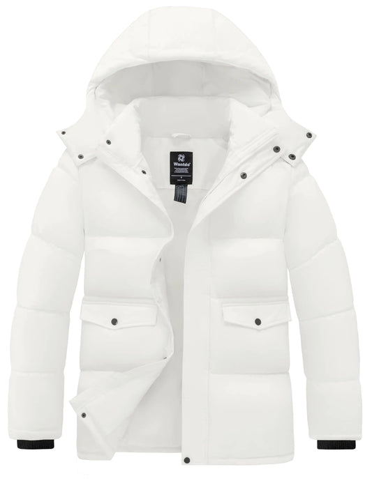 wantdo Mens Warm Puffer Jacket Warm Winter Coats Long Winter Parka Jacket (White X-Large)
