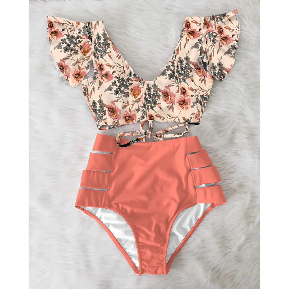 Ruffled High-Waisted Bikini Swimsuit