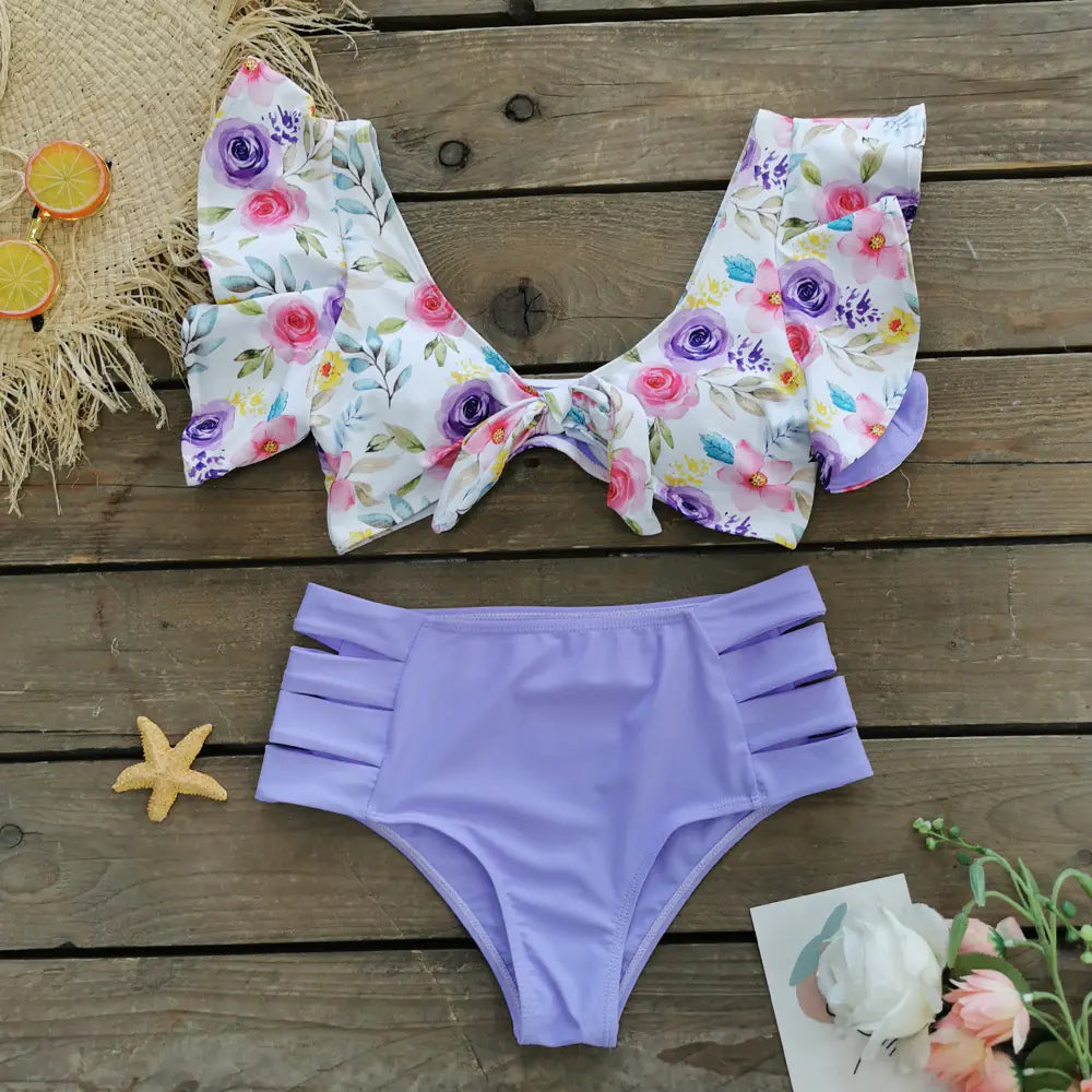 Ruffled High-Waisted Bikini Swimsuit