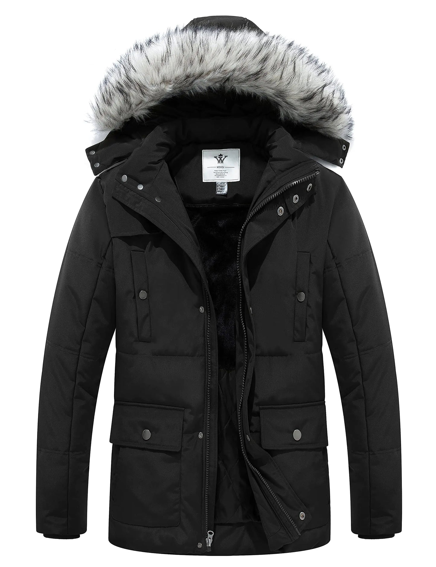 WenVen Mens Winter Thicken Puffer Coat Quilted Jacket with Detachable Hood(BlackL)