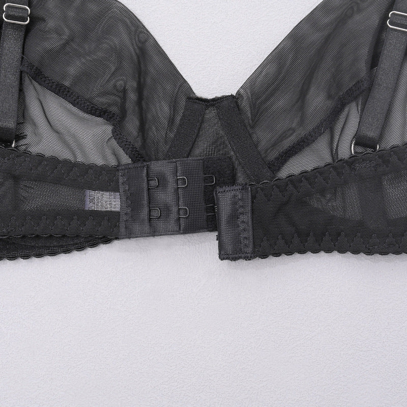Black Delicate Shadow Sheer Bra and Panty Set Back Details