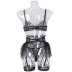 Black Delicate Shadow Sheer Bra and Panty Set Back View