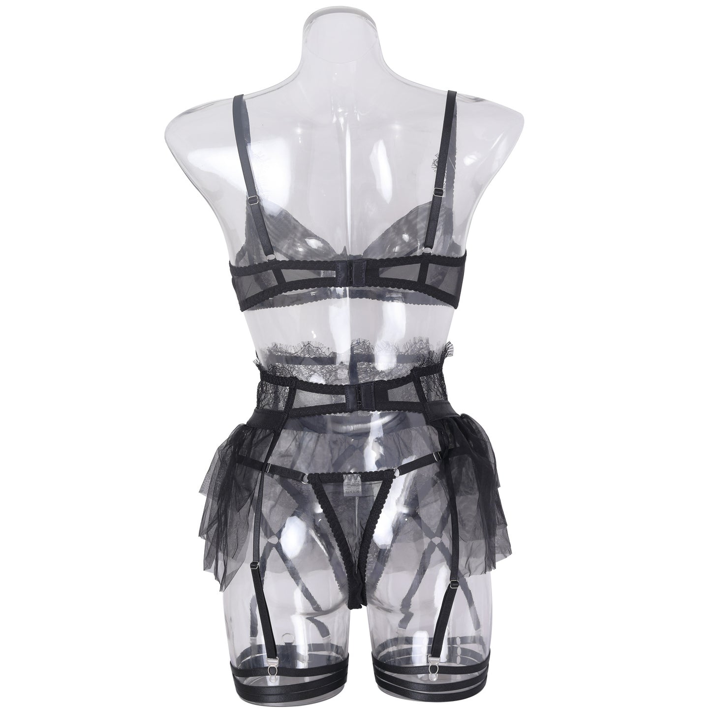 Black Delicate Shadow Sheer Bra and Panty Set Back View