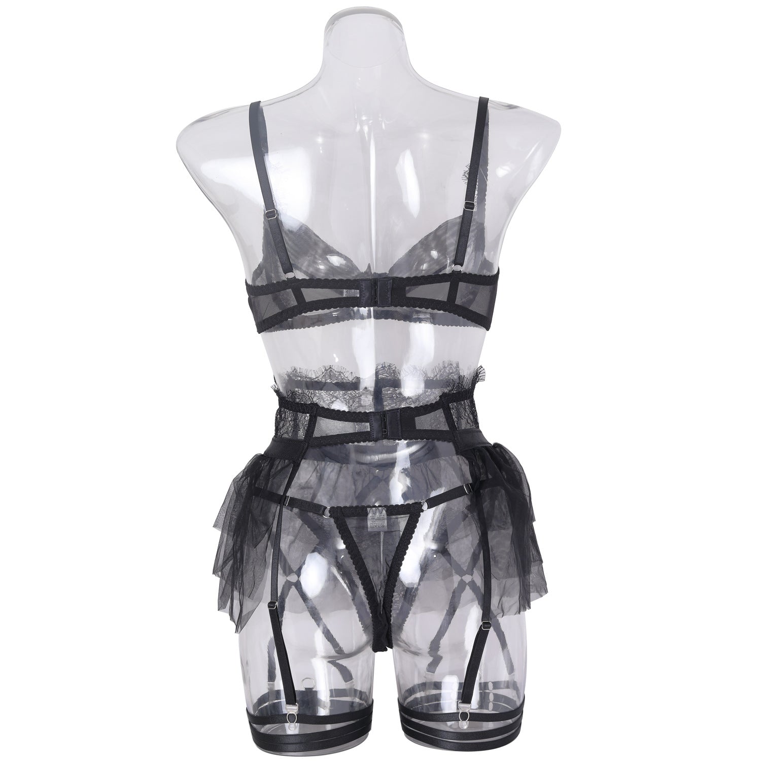 Black Delicate Shadow Sheer Bra and Panty Set Back View