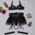 Black Delicate Shadow Sheer Bra and Panty Set Over View