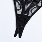 Black Enchanting Mesh Love Bra & Panty Set with Garter Crotch Details