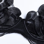 Black Enchanting Mesh Love Bra & Panty Set with Garter Details